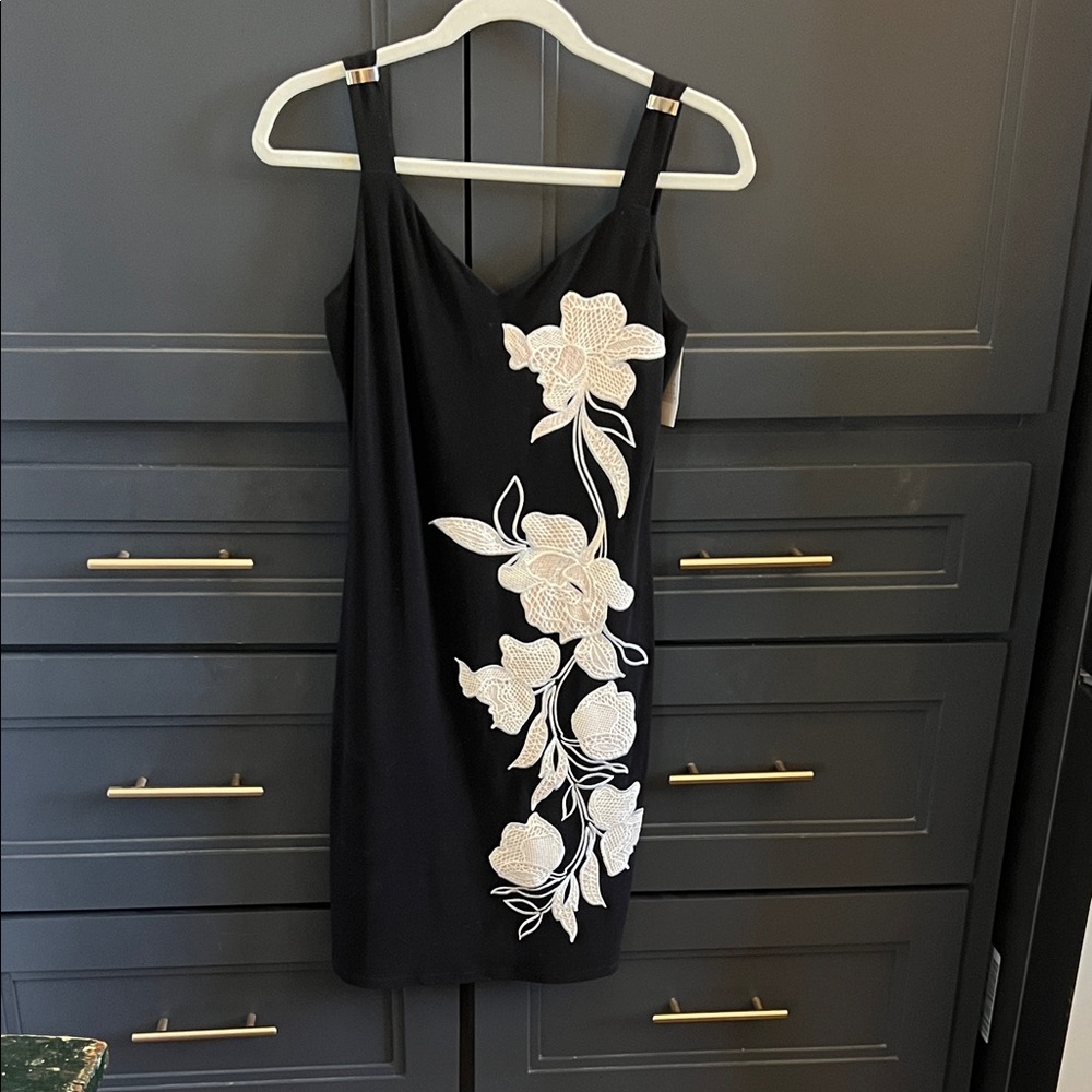 White House Black Market Black Dress with White Floral Accents
